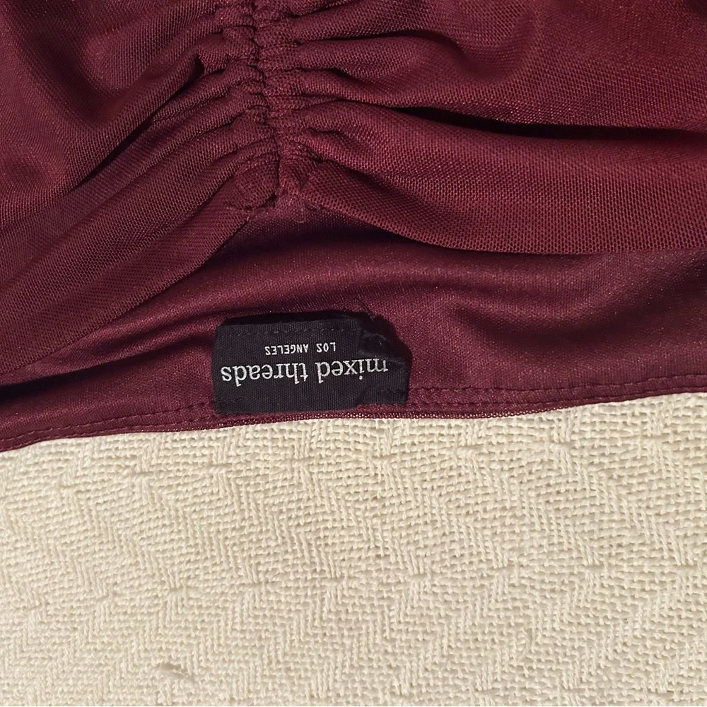 Mixed Threads Burgundy Ruched Crop Top - Picture 3 of 4